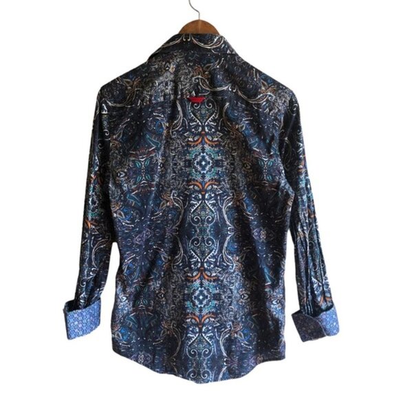 Jermyn & Bond Button Up Sport Shirt Size Small Blue Print - Picture 5 of 9